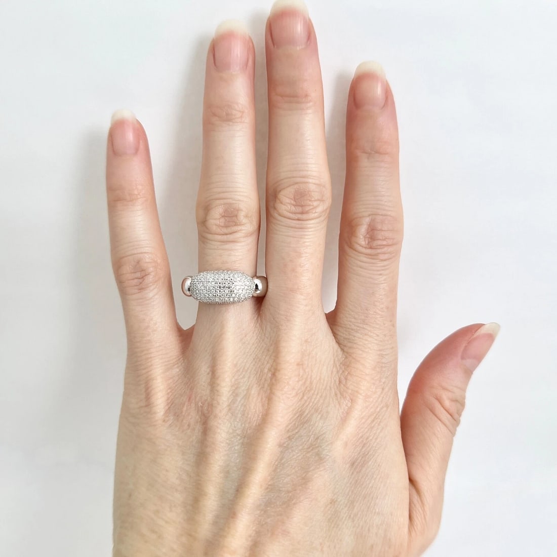 Pave Diamond Dome Bar Statement Band Ring 14K White Gold .46 CTW - 2