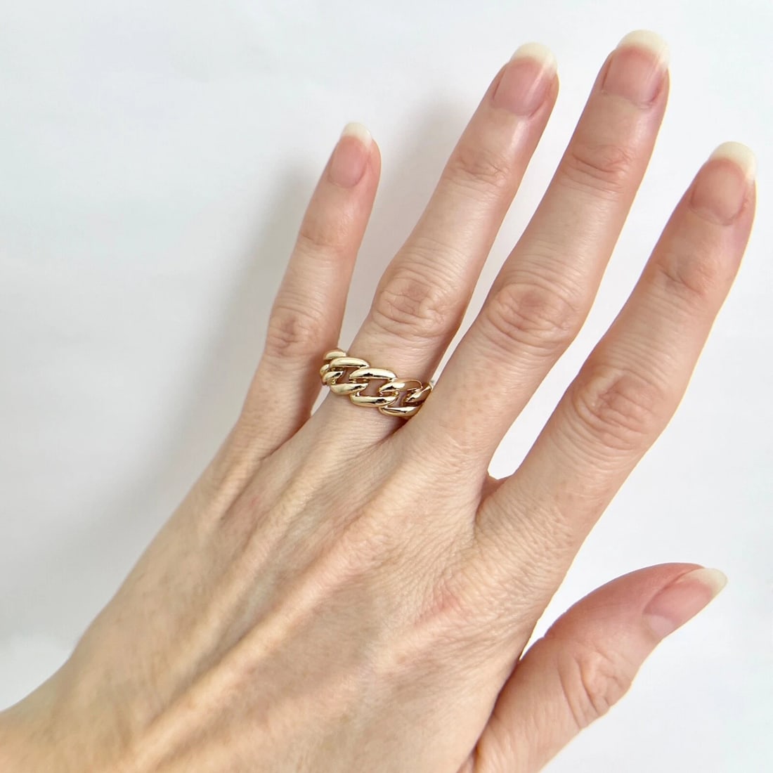 Curb Cuban Chain Link Band Ring 14K Yellow Gold, Size 6.5 - 3