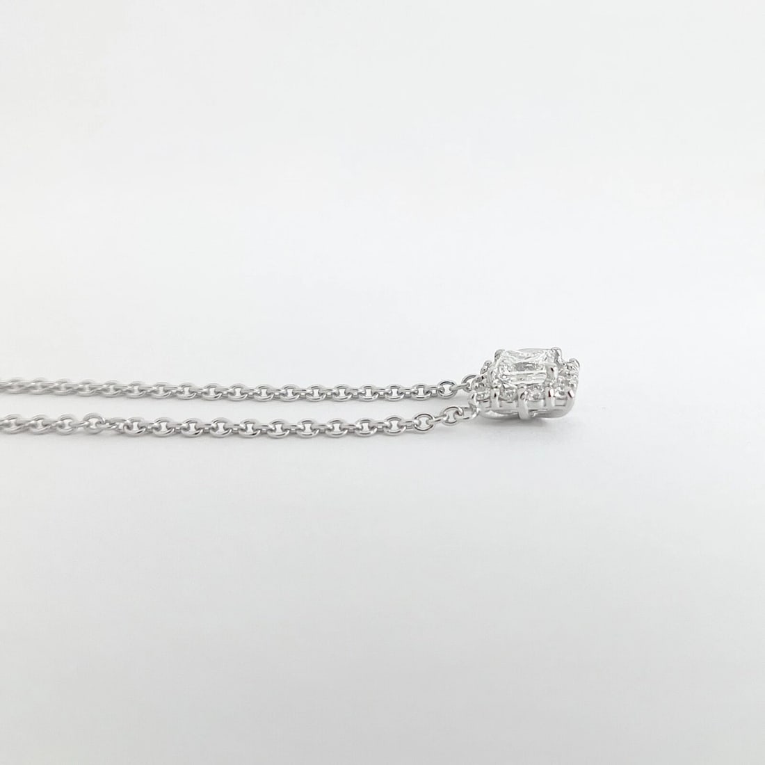Princess Diamond Square Halo Pendant Necklace 14K White Gold, .94 CTW - 5