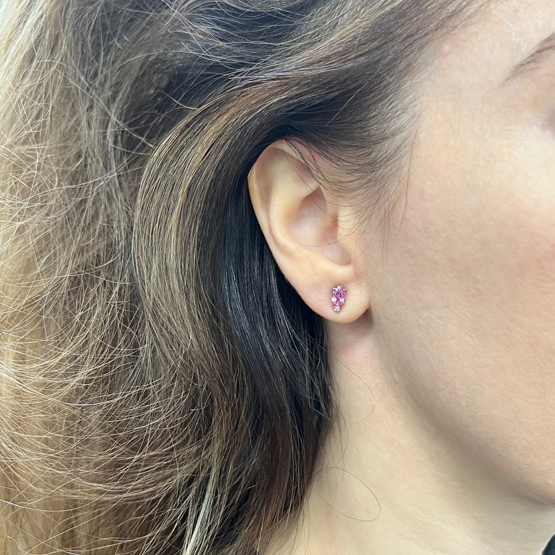 Oval Pink Sapphire Diamond Gemstone Stud Earrings 14K White Gold, 1.28 CTW - 3
