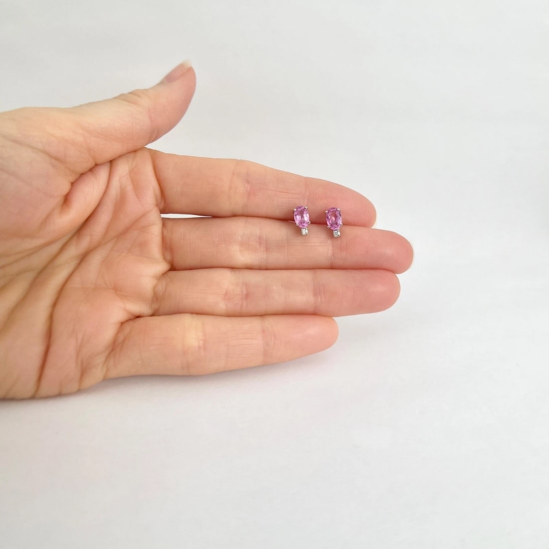 Oval Pink Sapphire Diamond Gemstone Stud Earrings 14K White Gold, 1.28 CTW - 4