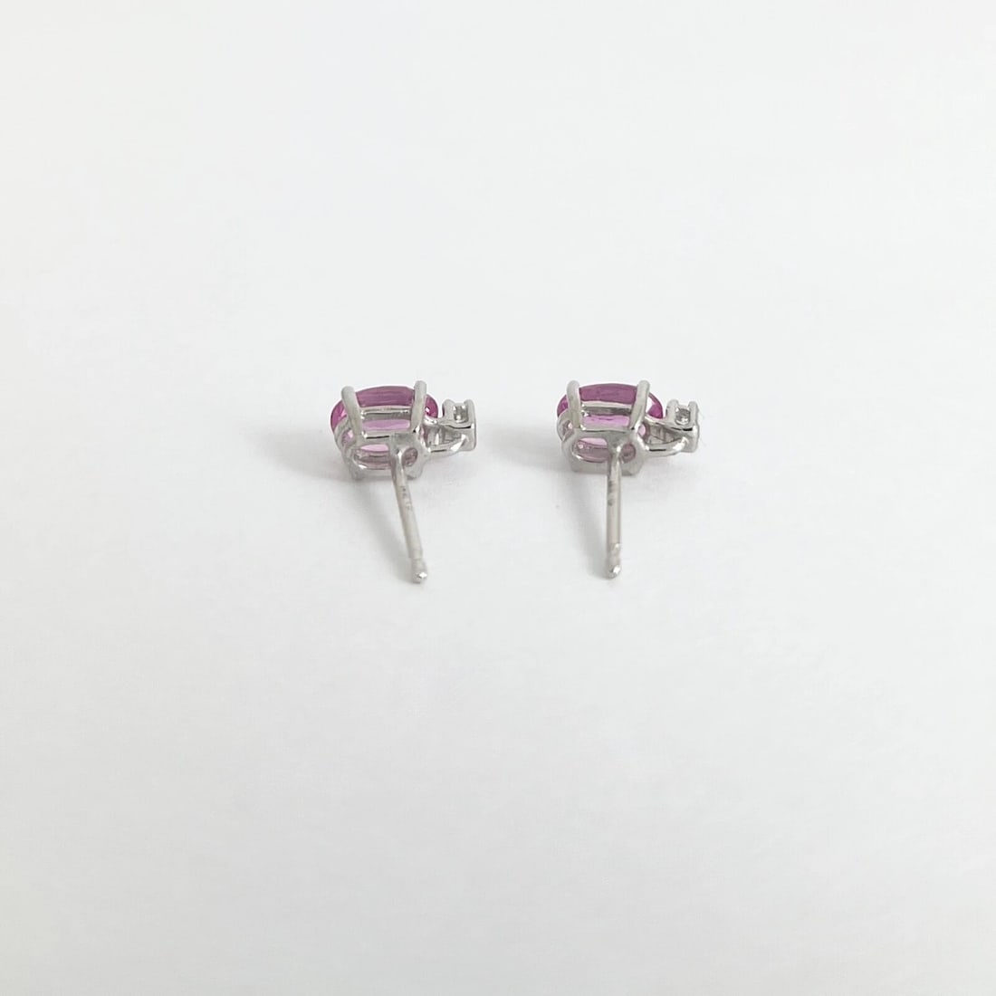 Oval Pink Sapphire Diamond Gemstone Stud Earrings 14K White Gold, 1.28 CTW - 6