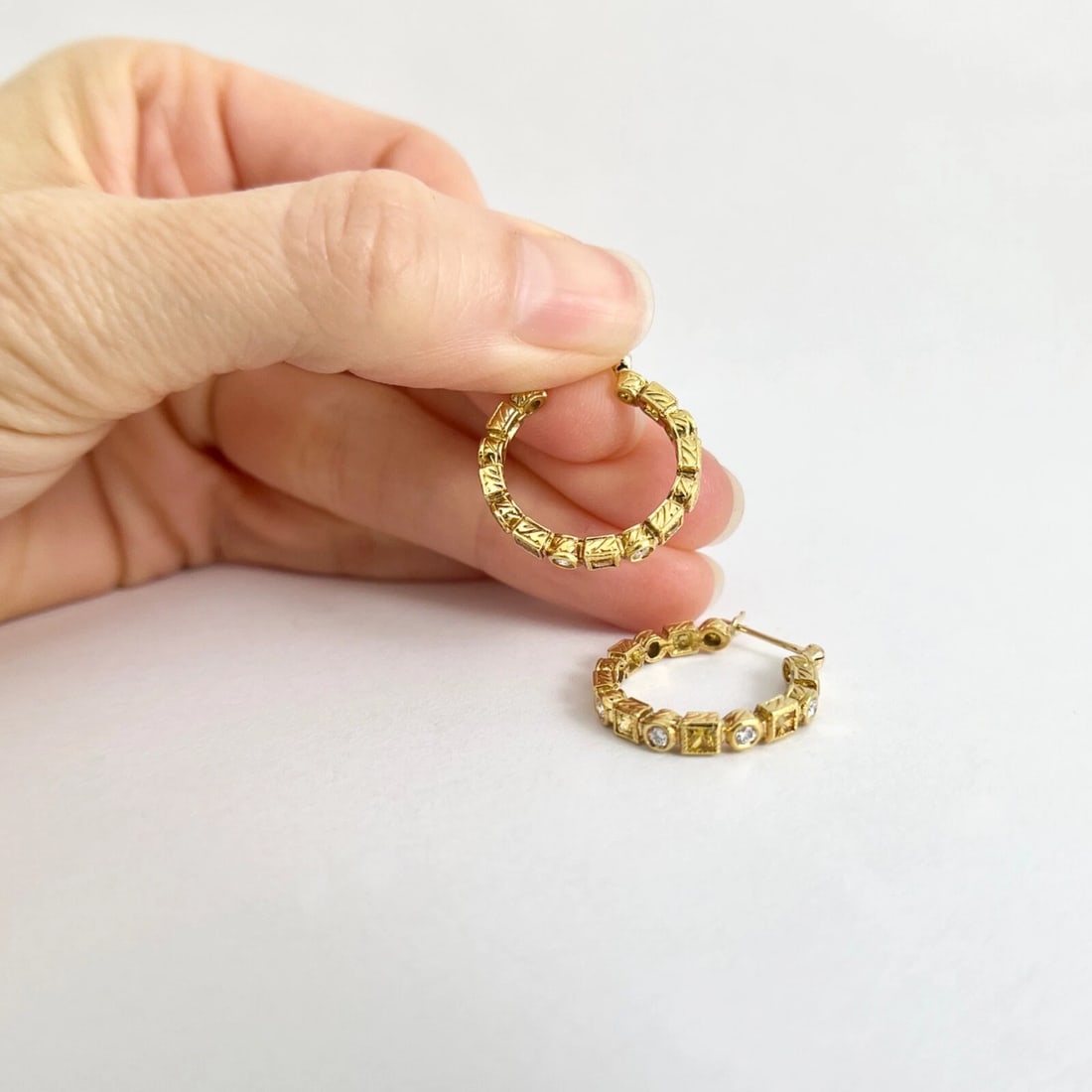 Princess Cut Yellow Sapphire Diamond Hoop Earrings 18K Yellow Gold, 1.10 CTW - 6