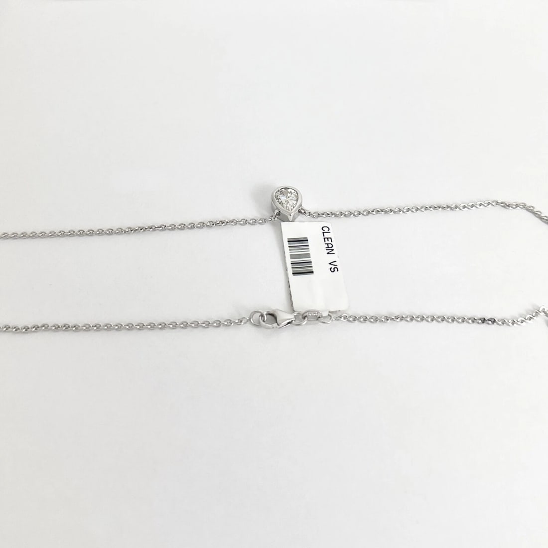 Pear Diamond Solitaire Bezel Pendant Necklace 14K White Gold, .70 CT - 7