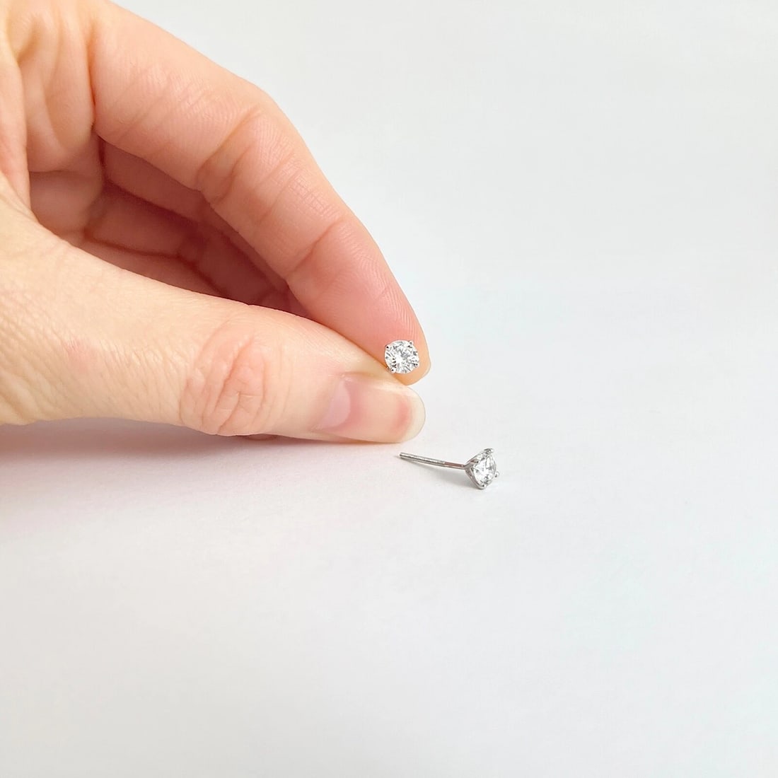 Round Diamond Stud Earrings 14K White Gold 4-Prong Martini Screw Back, .66 CTW - 2