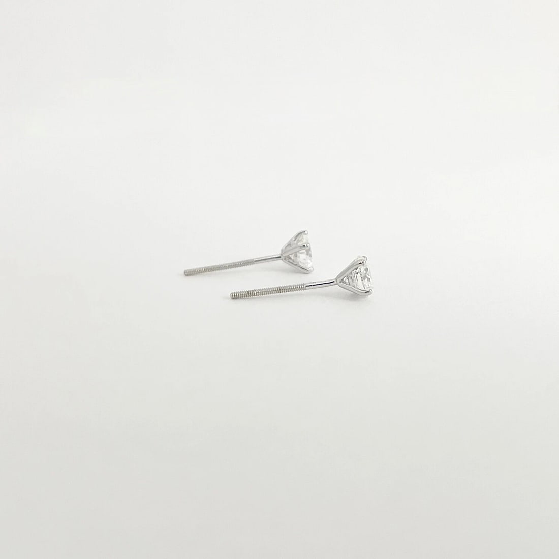 Round Diamond Stud Earrings 14K White Gold 4-Prong Martini Screw Back, .66 CTW - 5