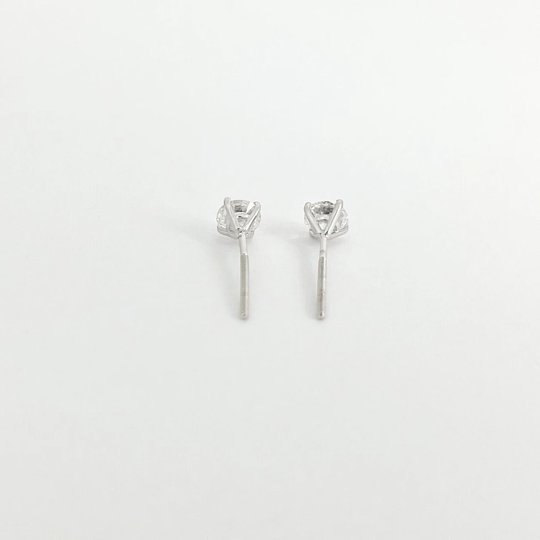 Round Diamond Stud Earrings 14K White Gold 4-Prong Martini Screw Back, .66 CTW - 7