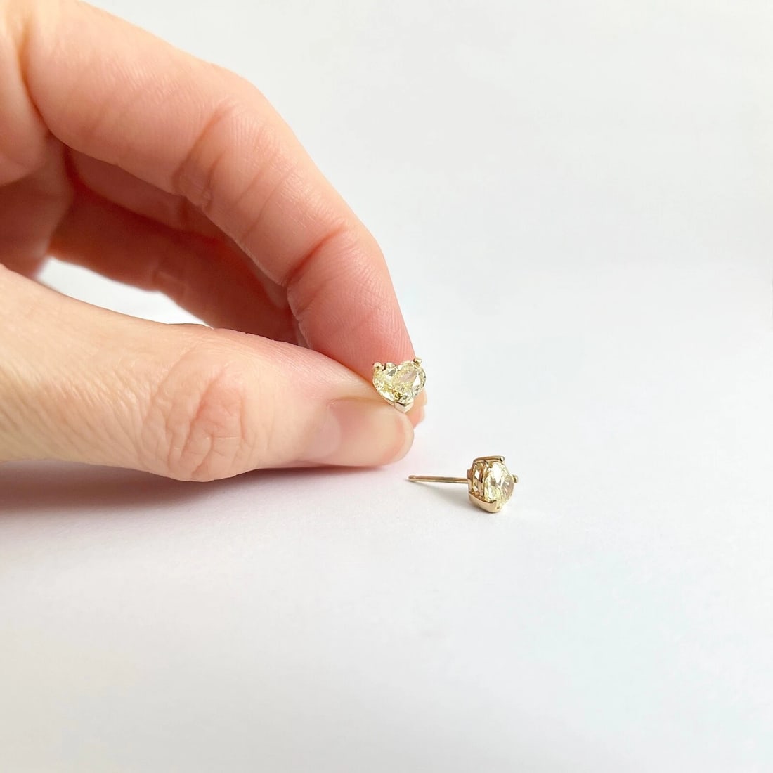 Yellow Diamond Heart Stud Earrings 14K Yellow Gold, 1.43 CTW - 2