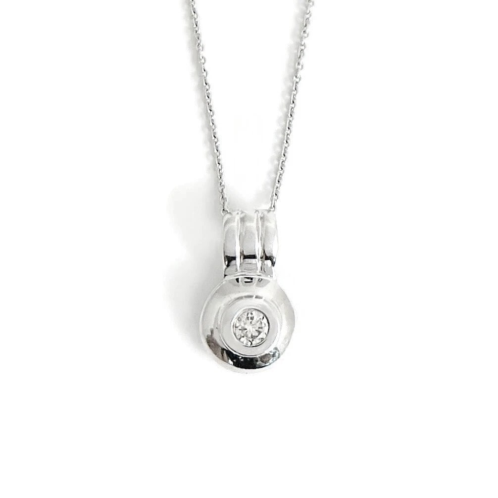 Round Bezel-Set Solitaire Diamond Pendant Necklace 14K White Gold .07 CT (1 of 6)