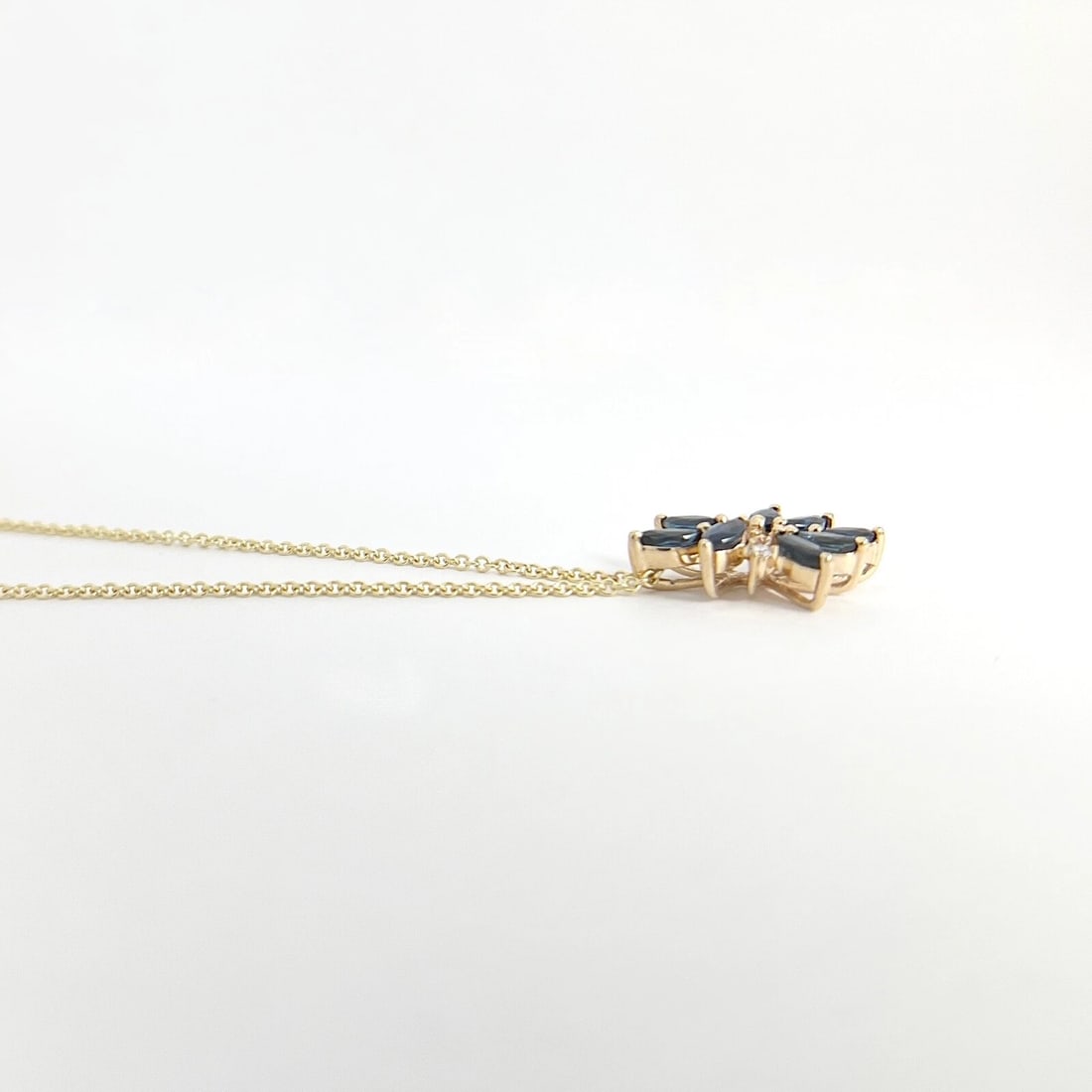 Marquise Blue Sapphire Diamond Cluster Pendant Necklace 14K Yellow Gold 1.15 CTW - 5