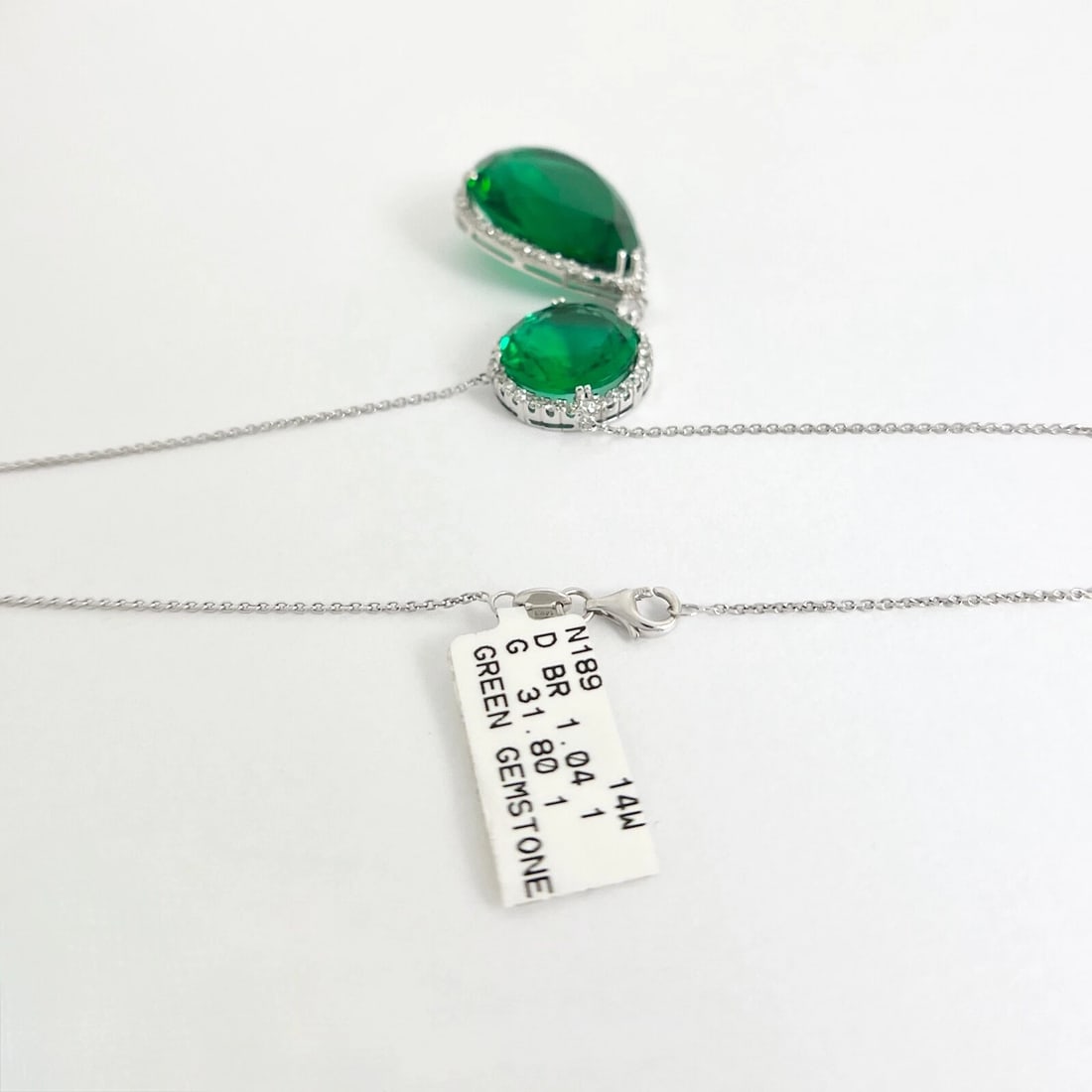 Green Topaz Diamond Halo Teardrop Pendant Necklace 14K White Gold 32.84 CTW - 6