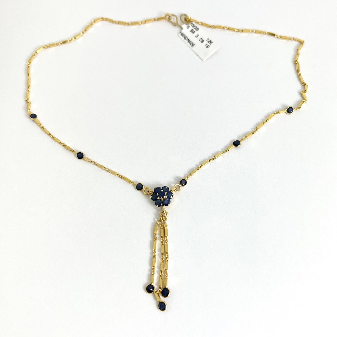 Blue Sapphire Flower Gemstone Lariat Tassel Necklace 12K Yellow Gold, 3.28 CTW - 6