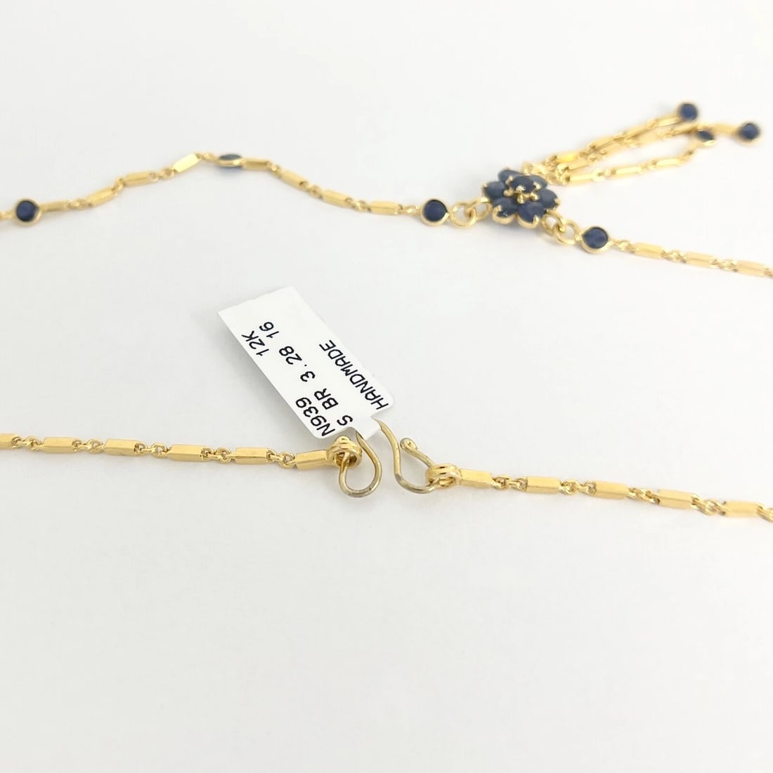 Blue Sapphire Flower Gemstone Lariat Tassel Necklace 12K Yellow Gold, 3.28 CTW - 8