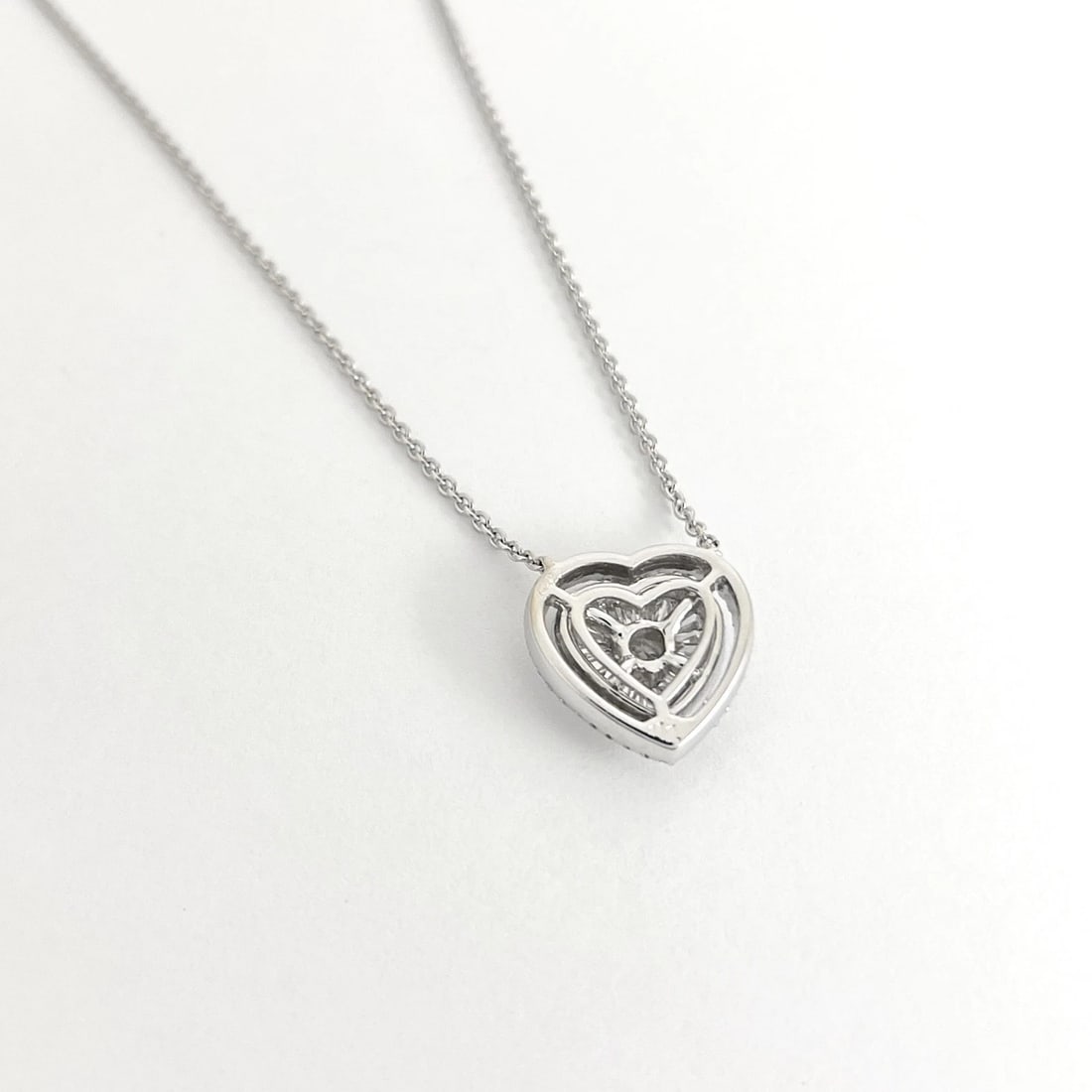 Baguette Diamond Double Halo Heart Pendant Necklace 18K White Gold, 1.87 CTW - 5