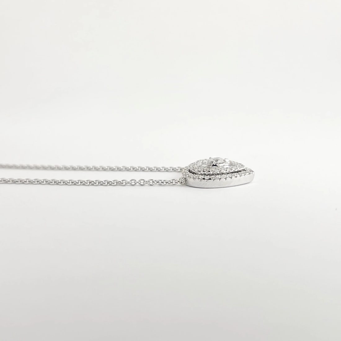 Baguette Diamond Double Halo Heart Pendant Necklace 18K White Gold, 1.87 CTW - 6