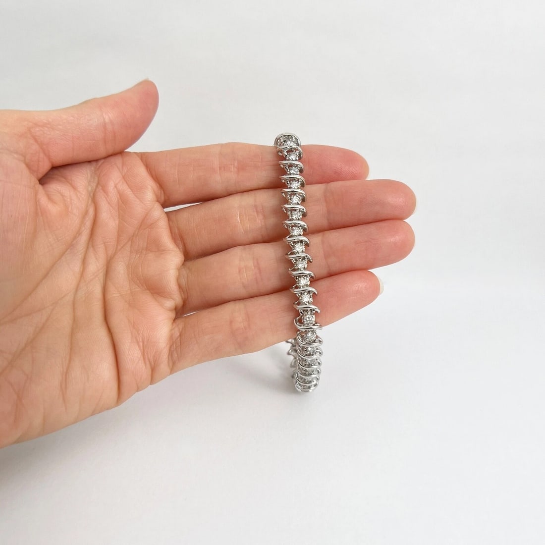 Round Diamond S-Link Tennis Bracelet 14K White Gold, 2.05 CTW - 2