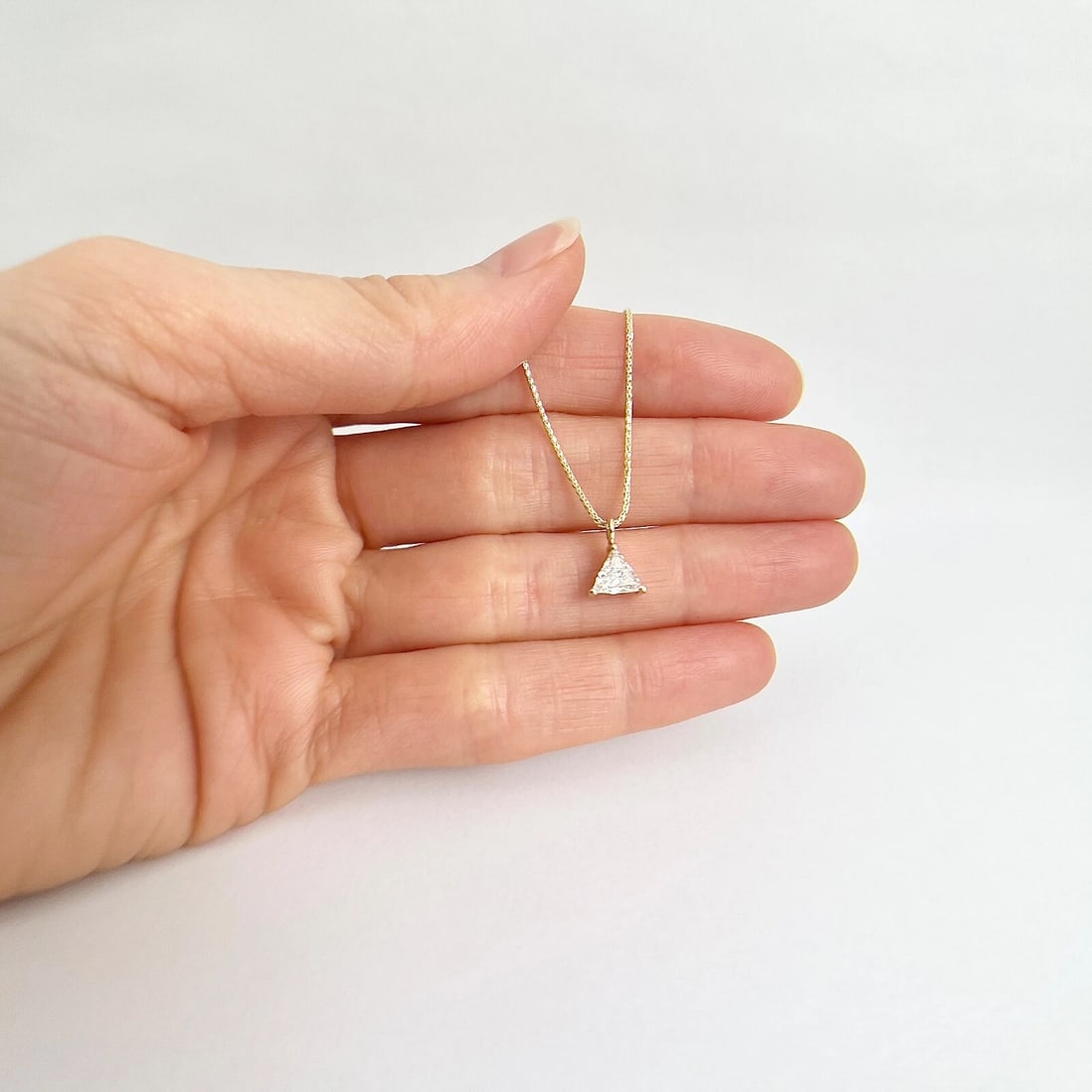 Trillion Solitaire Diamond Triangle Pendant Necklace 14K Yellow Gold, .55 CT - 3