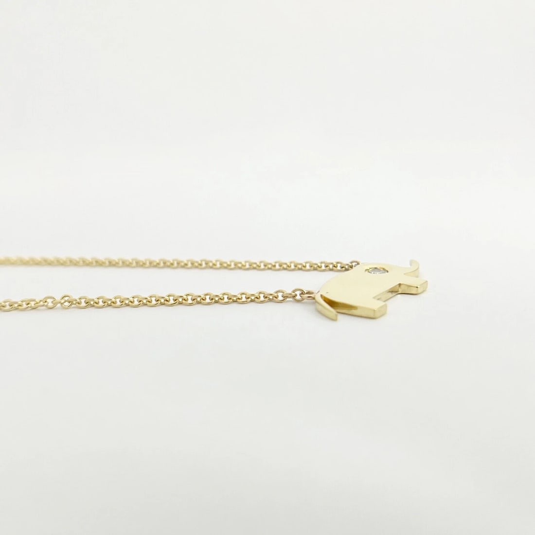 Diamond Elephant Animal Pendant Necklace 18K Yellow Gold, 16.5 Inches, .08 CT - 5