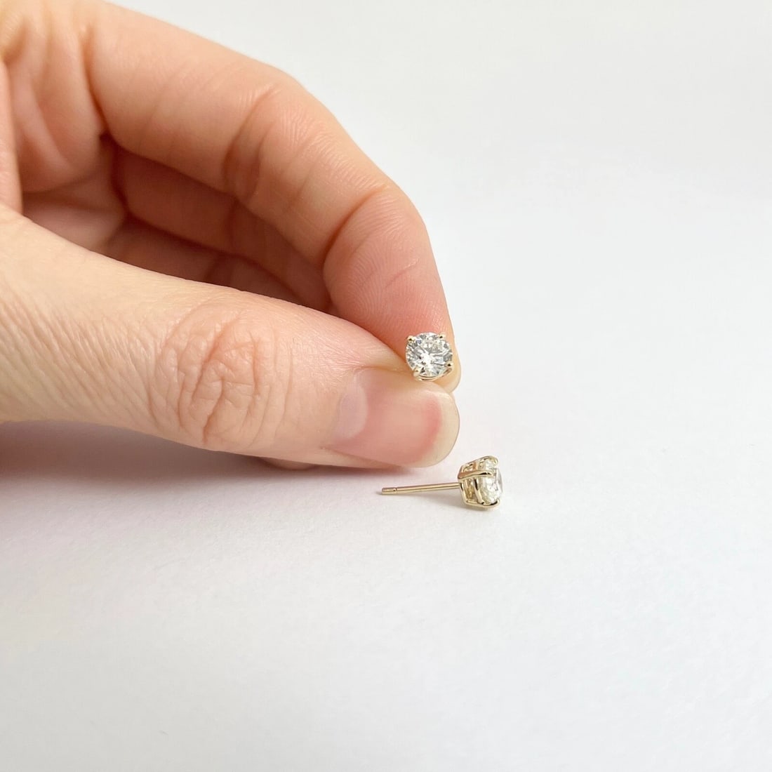 Round Diamond Stud Earrings 14K Yellow Gold 4-Prong Basket, .95 CTW - 4
