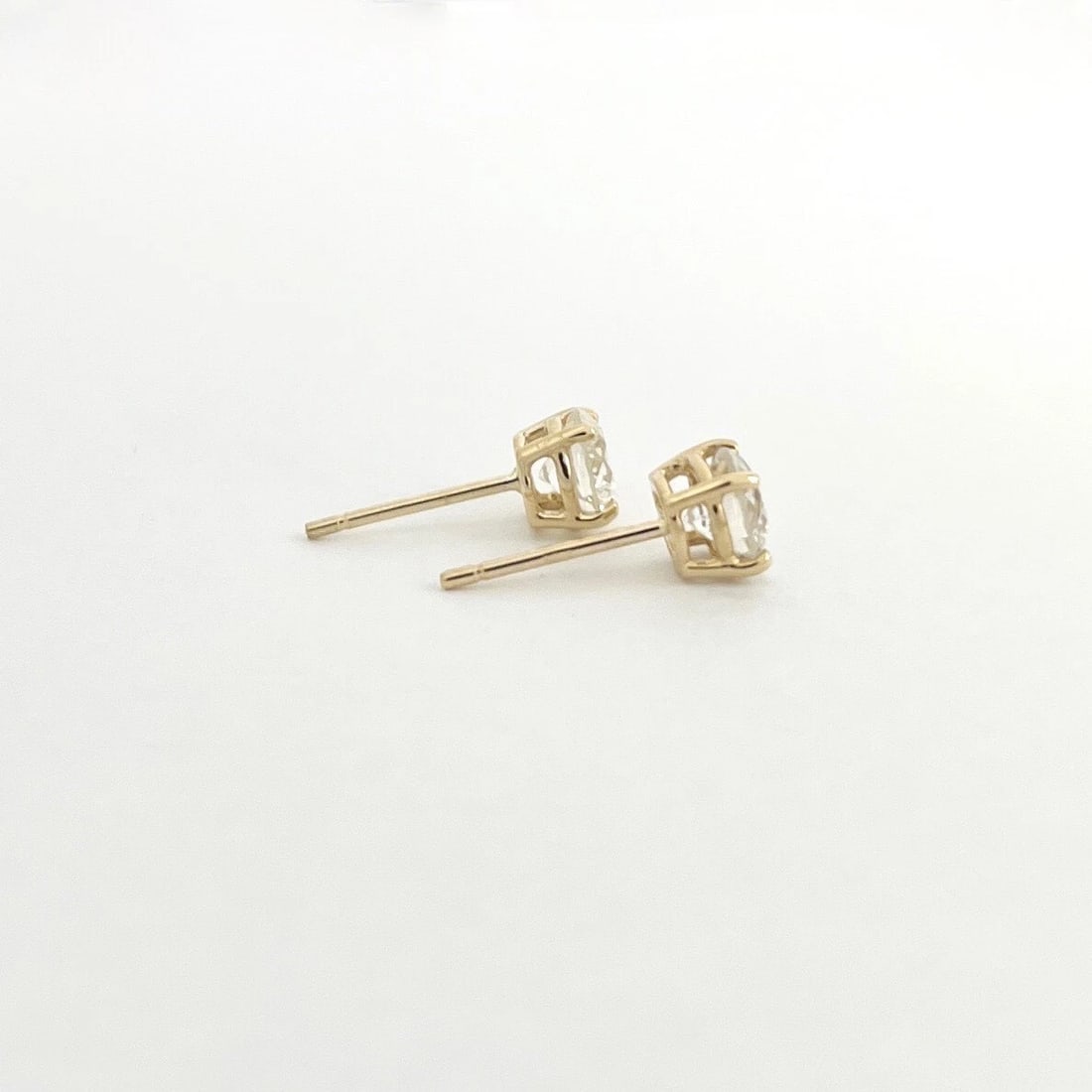 Round Diamond Stud Earrings 14K Yellow Gold 4-Prong Basket, .95 CTW - 5