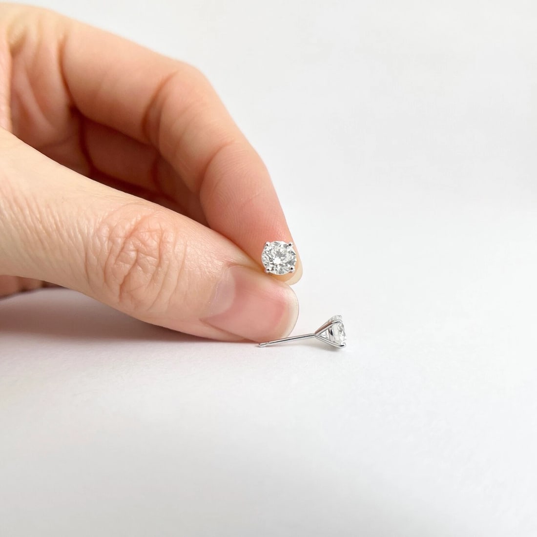 Round Diamond Stud Earrings 14K White Gold 4-Prong Martini, 1.20 CTW - 3