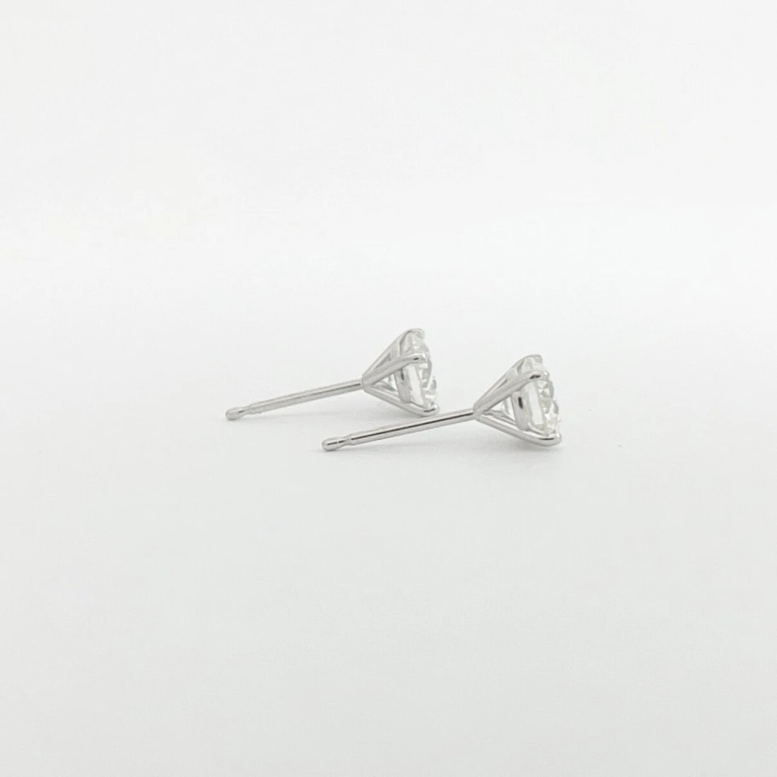 Round Diamond Stud Earrings 14K White Gold 4-Prong Martini, 1.20 CTW - 6