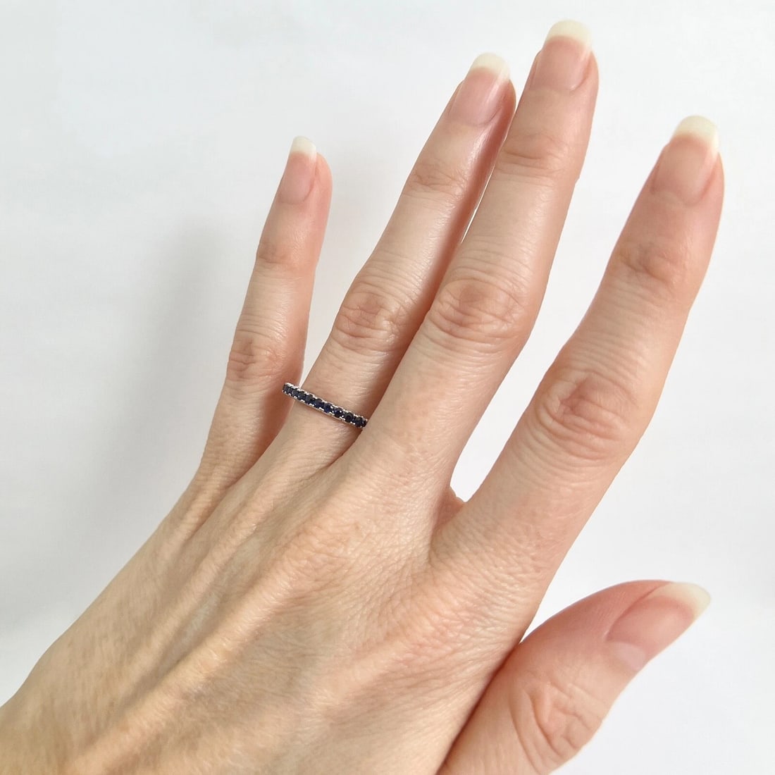 Thin Round Blue Sapphire Gemstone Band Ring 14K White Gold, .45 CTW - 5