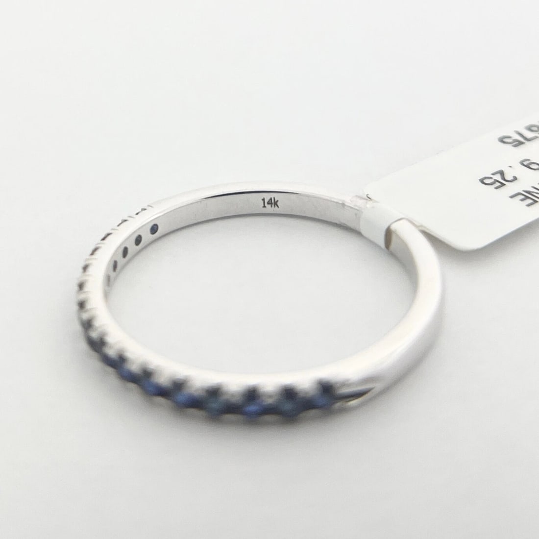 Thin Round Blue Sapphire Gemstone Band Ring 14K White Gold, .45 CTW - 9