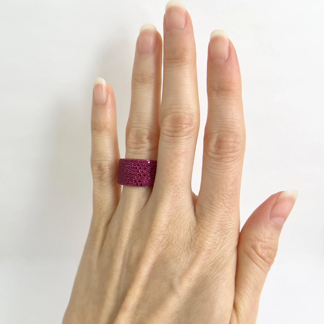Wide Pave Ruby Gemstone Band Ring 14K Yellow Gold 2.05 CTW - 2