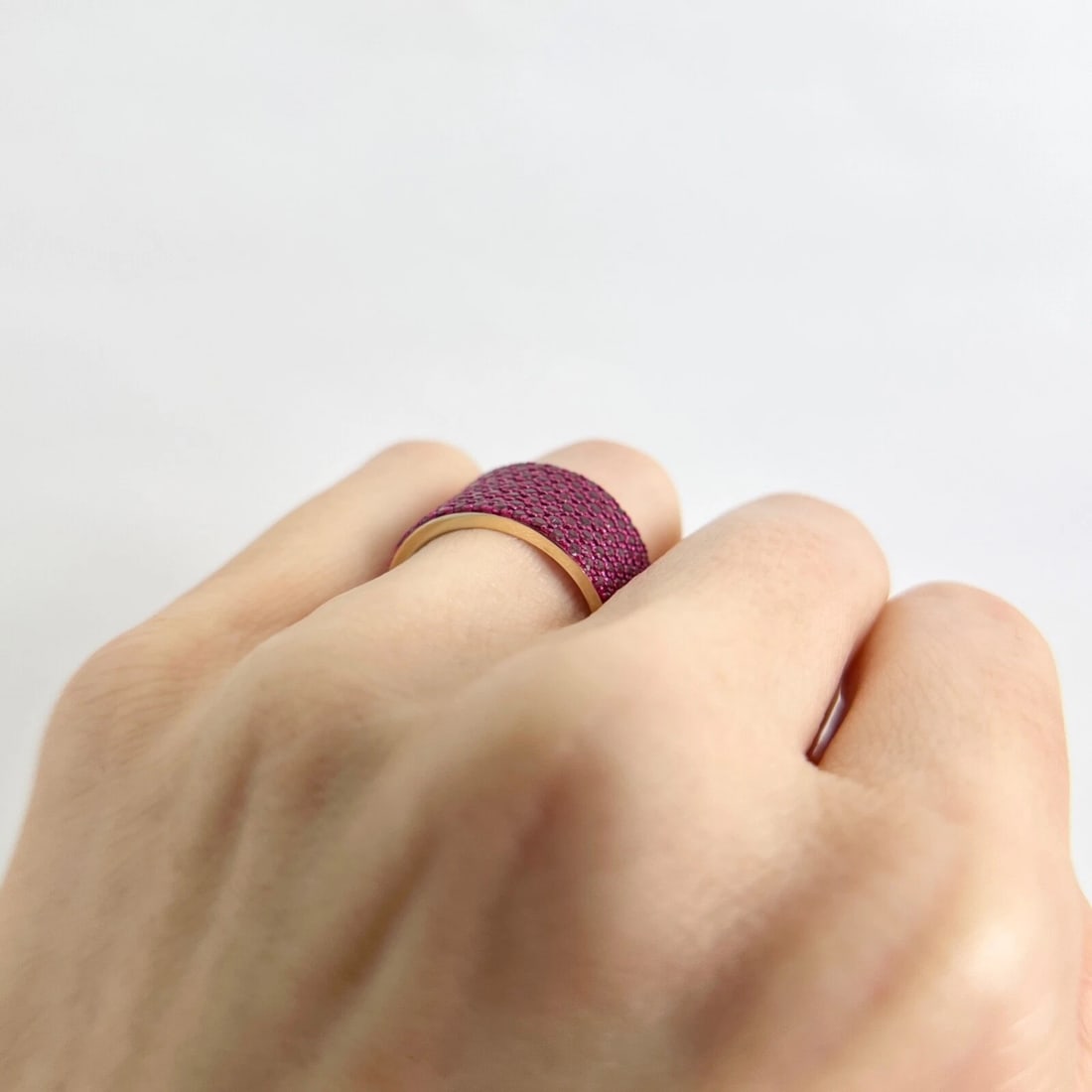 Wide Pave Ruby Gemstone Band Ring 14K Yellow Gold 2.05 CTW - 7