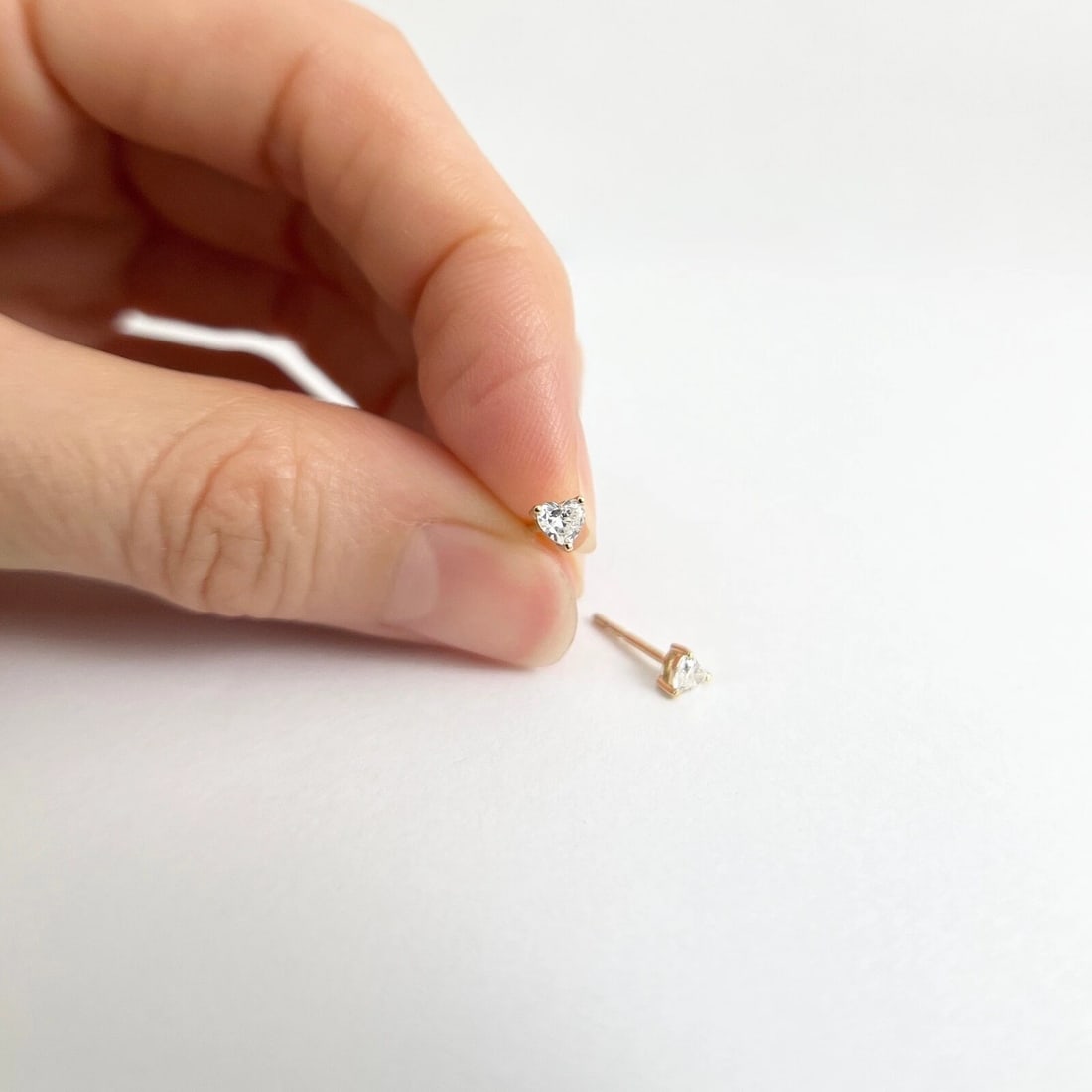 Small Heart Diamond Stud Earrings 14K Yellow Gold .24 CTW - 4