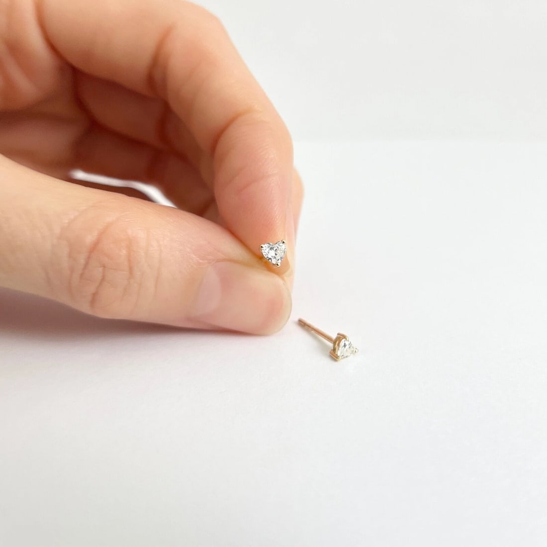 Small Heart Diamond Stud Earrings 14K Yellow Gold .24 CTW - 5