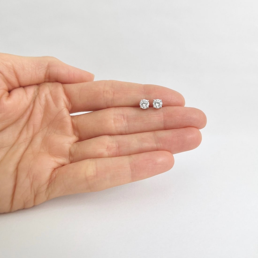 GIA Round Diamond Stud Earrings 14K White Gold 4-Prong Baskets, .81 CTW - 2