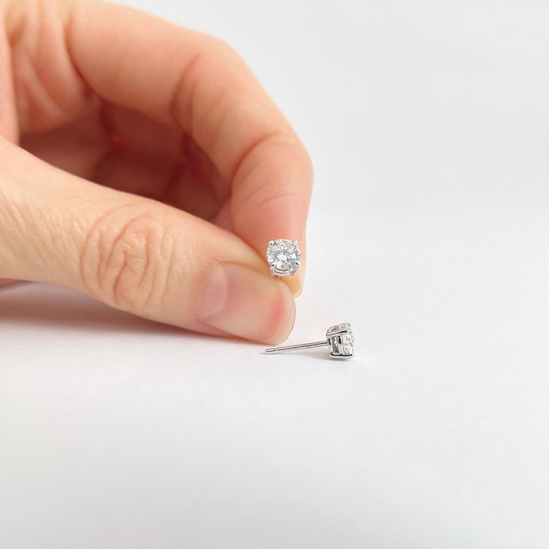 GIA Round Diamond Stud Earrings 14K White Gold 4-Prong Baskets, .81 CTW - 3