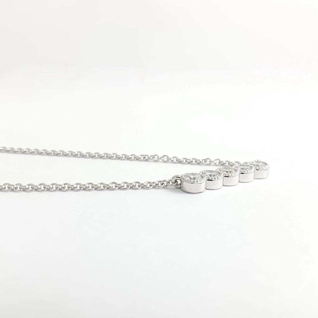 Round 5-Stone Bezel Set Diamond Bar Pendant Necklace 14K White Gold, .80 CTW - 4