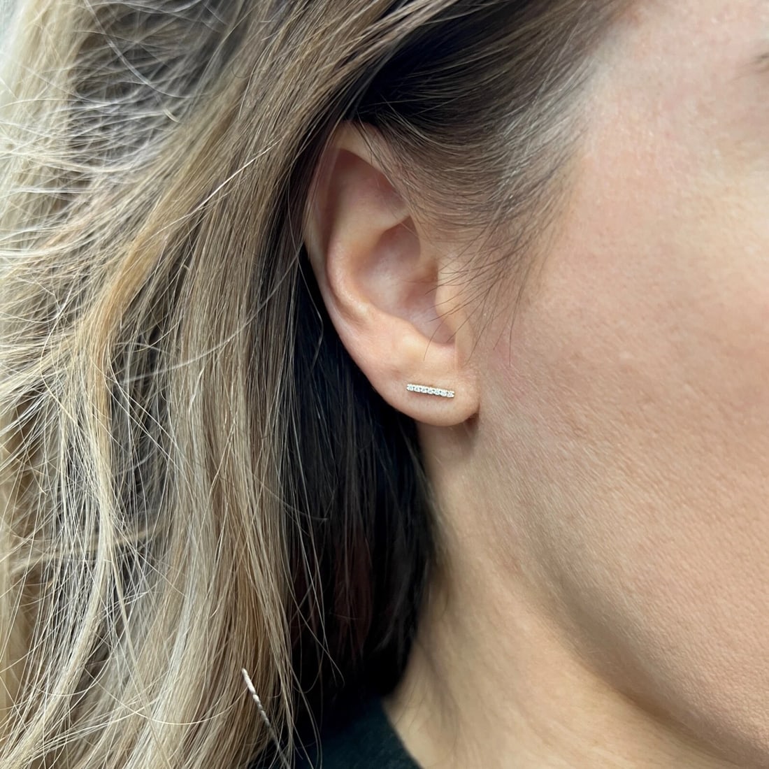 Thin Diamond Bar Stud Earrings 14K Yellow Gold .15 CTW - 4