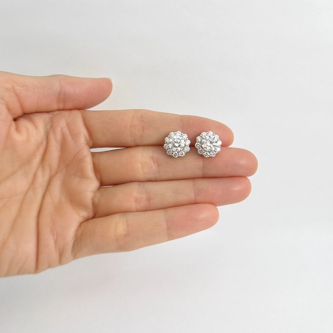 Round Diamond Halo Earring Jackets Enhancers 14K White Gold for 2.00 CTW Studs - 2