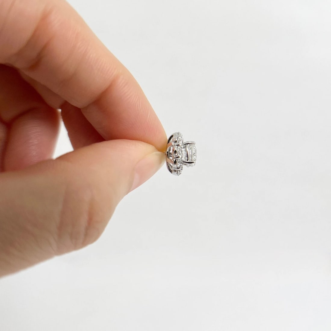 Round Diamond Halo Earring Jackets Enhancers 14K White Gold for 2.00 CTW Studs - 3