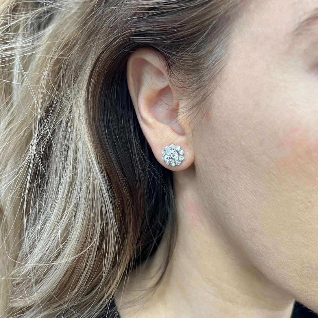 Round Diamond Halo Earring Jackets Enhancers 14K White Gold for 2.00 CTW Studs - 4