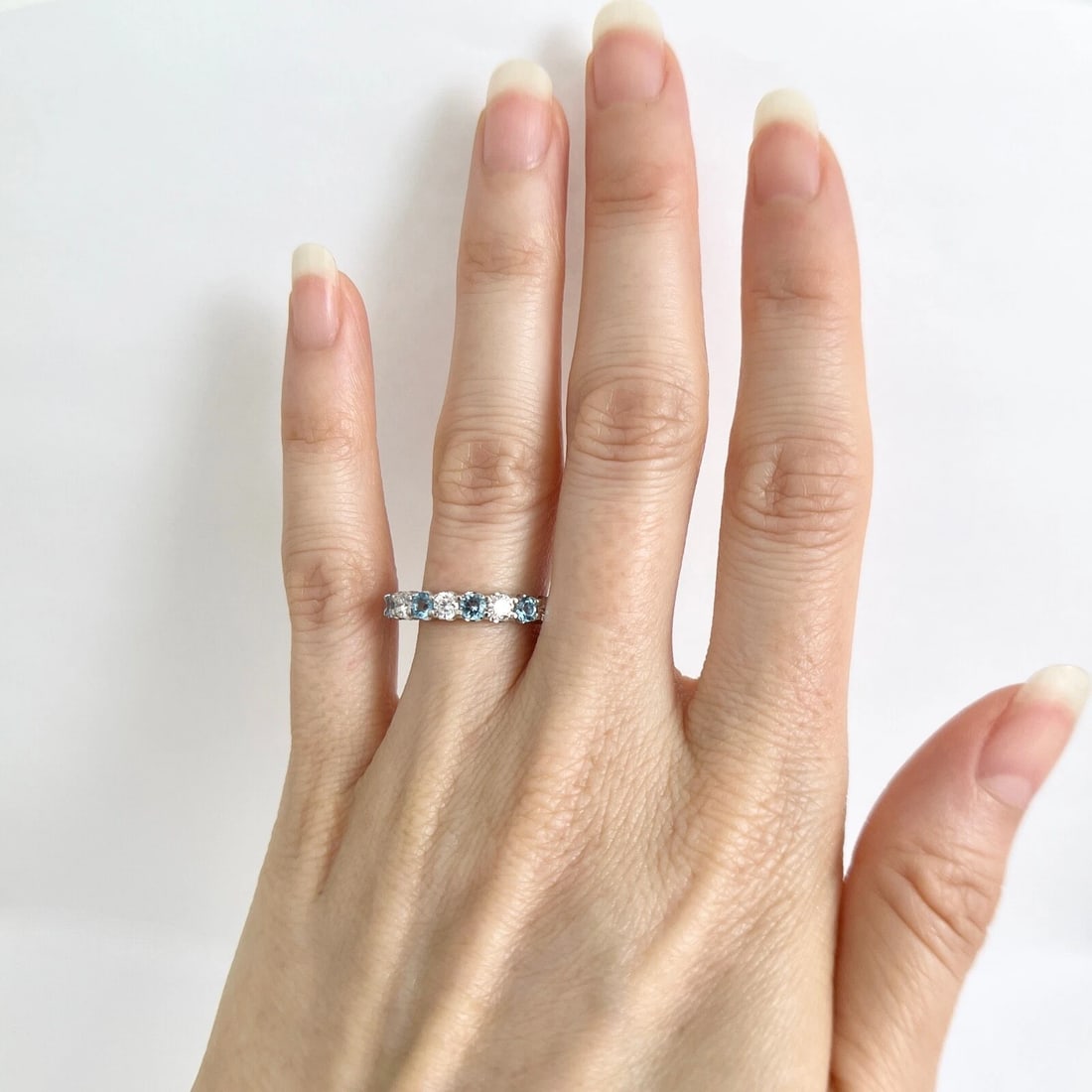 Blue Topaz Diamond Gemstone Wedding Band Ring 14K White Gold 1.42 CTW - 3