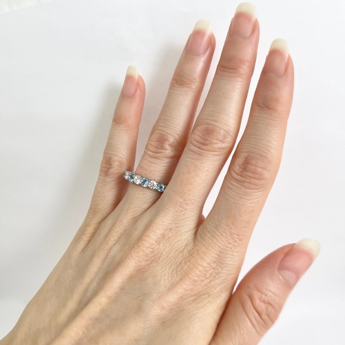 Blue Topaz Diamond Gemstone Wedding Band Ring 14K White Gold 1.42 CTW - 5