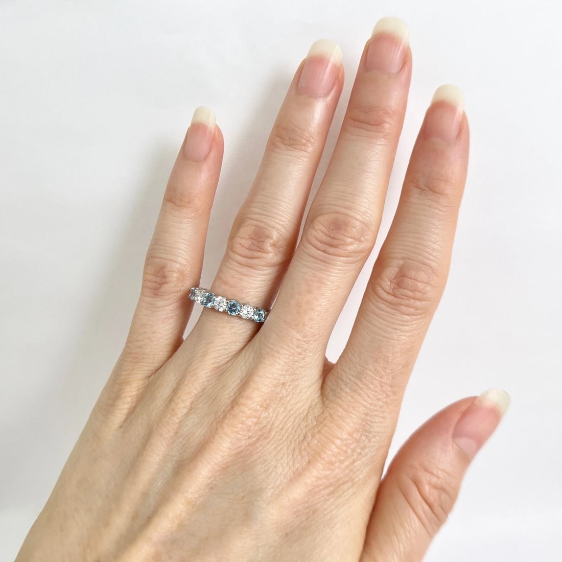 Blue Topaz Diamond Gemstone Wedding Band Ring 14K White Gold 1.42 CTW - 6