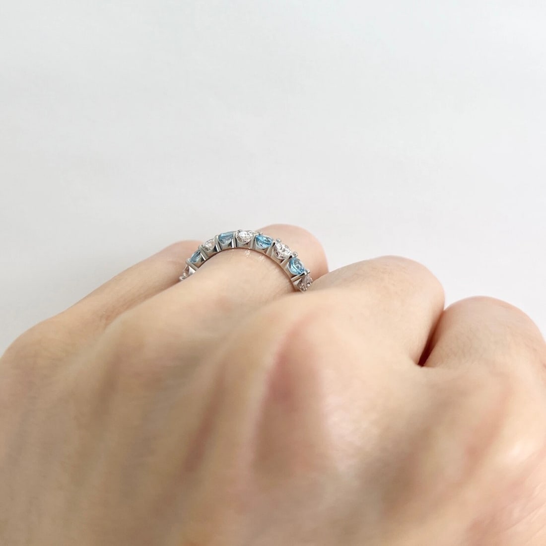 Blue Topaz Diamond Gemstone Wedding Band Ring 14K White Gold 1.42 CTW - 7