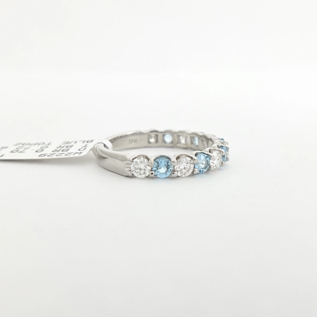 Blue Topaz Diamond Gemstone Wedding Band Ring 14K White Gold 1.42 CTW - 8