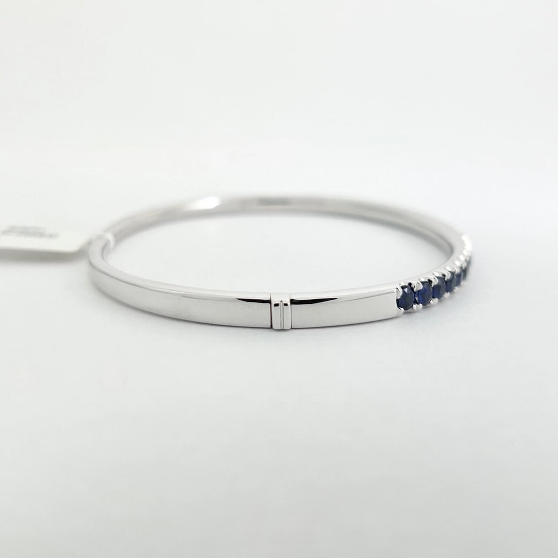 Blue Sapphire Gemstone Bangle Bracelet 14K White Gold, 2.20 CTW - 5