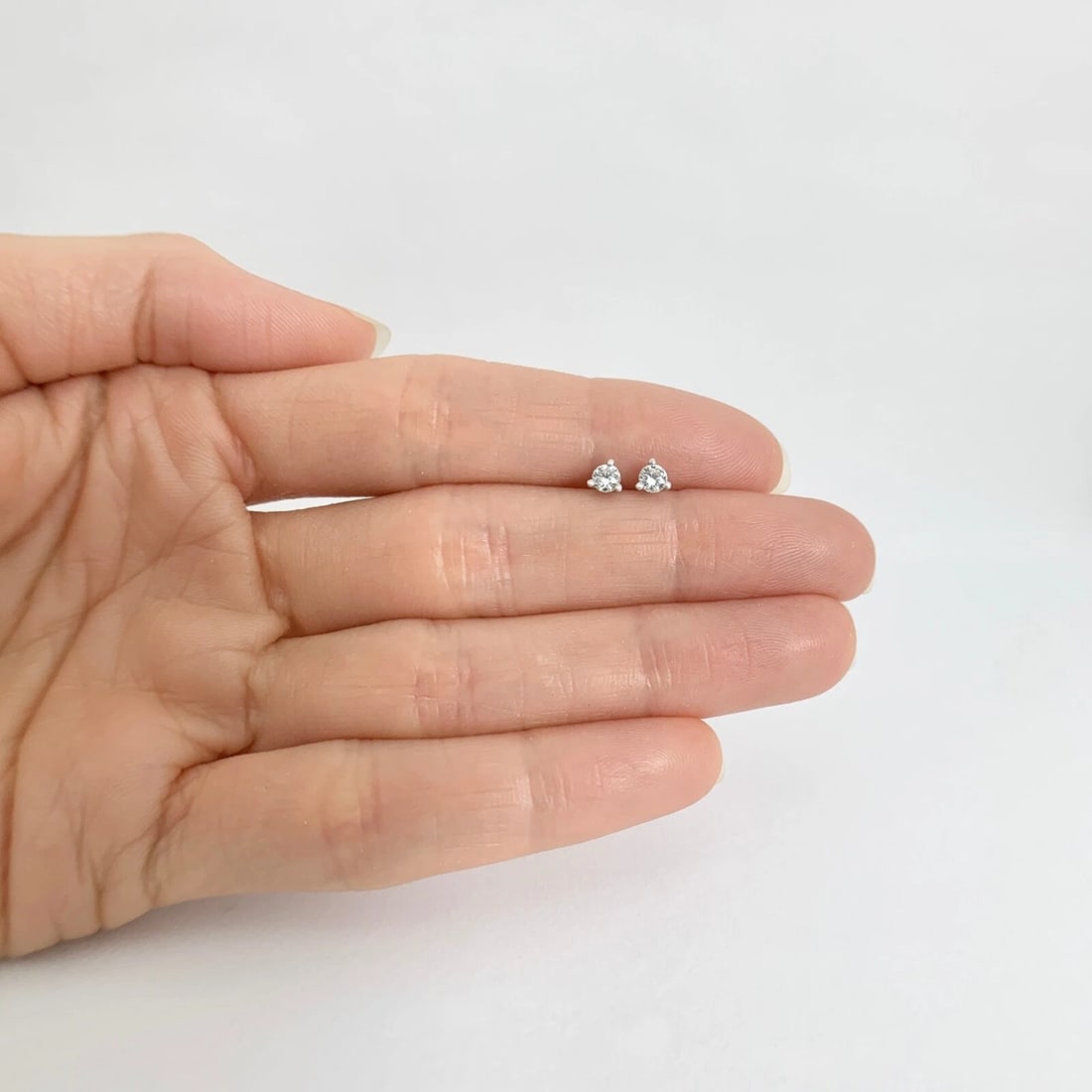 Round Diamond Stud Earrings 14K White Gold 3-Prong Martini, .25 CTW - 2