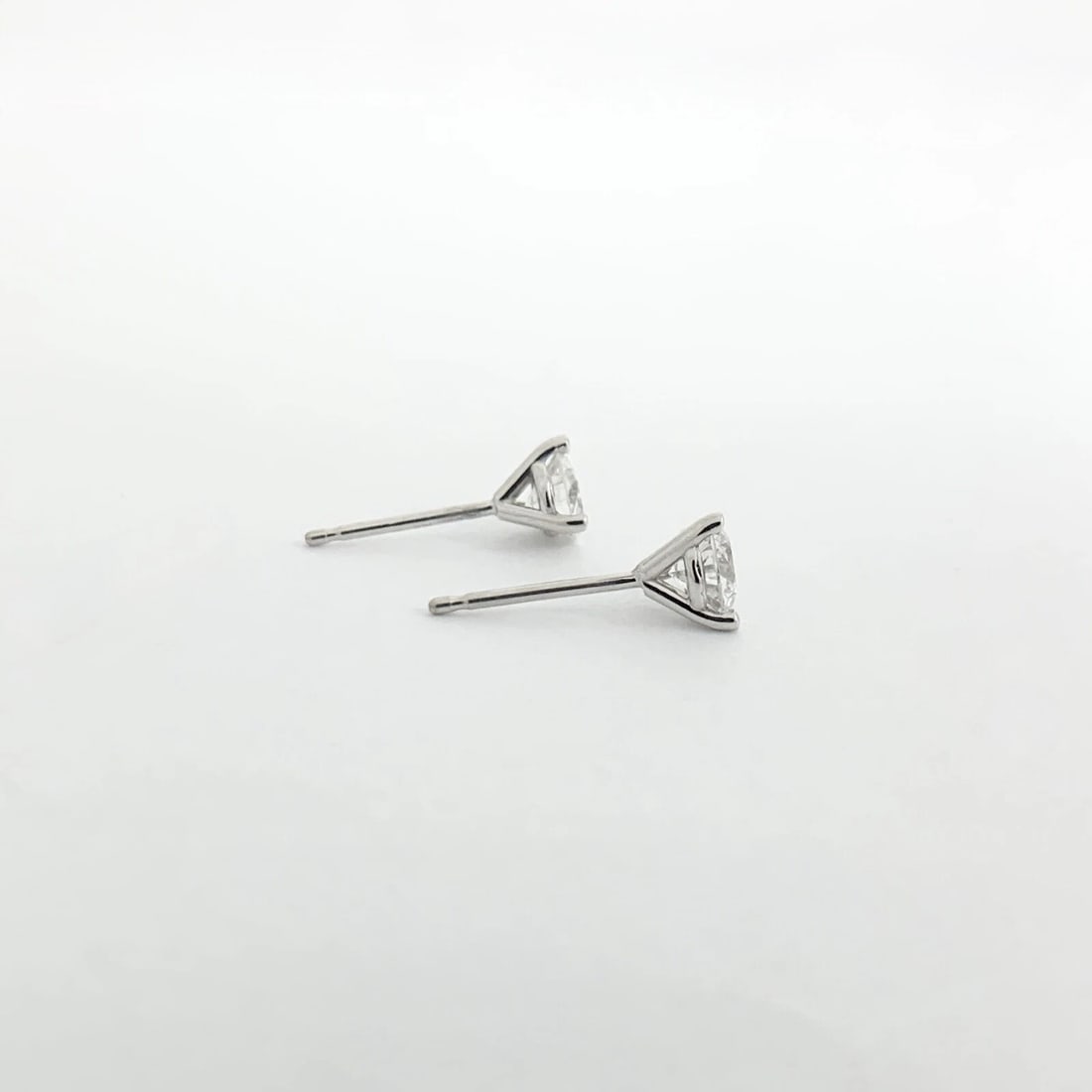 Round Diamond Stud Earrings 14K White Gold 3-Prong Martini, .70 CTW - 2
