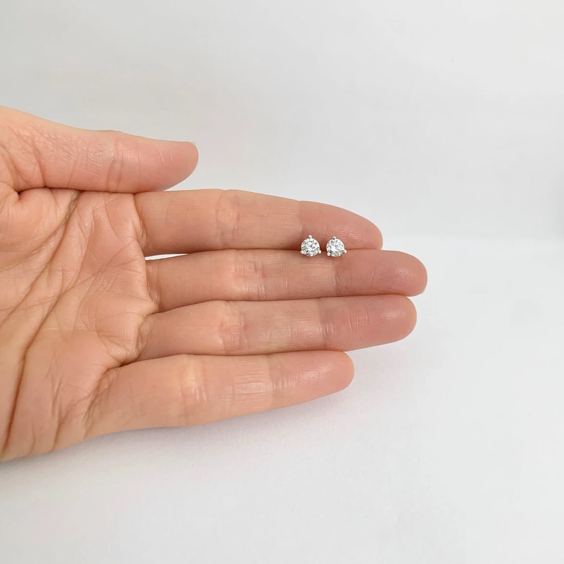 Round Diamond Stud Earrings 14K White Gold 3-Prong Martini, .70 CTW - 4