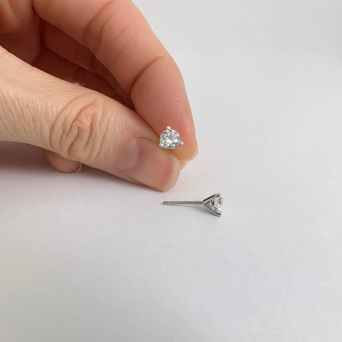 Round Diamond Stud Earrings 14K White Gold 3-Prong Martini, .70 CTW - 5