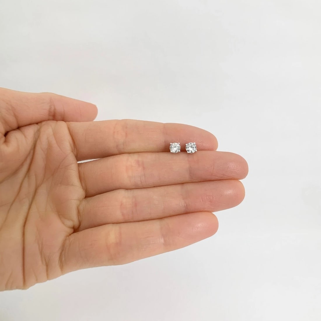 Round Diamond Stud Earrings 14K White Gold 4-Prong Martini, .69 CTW - 2